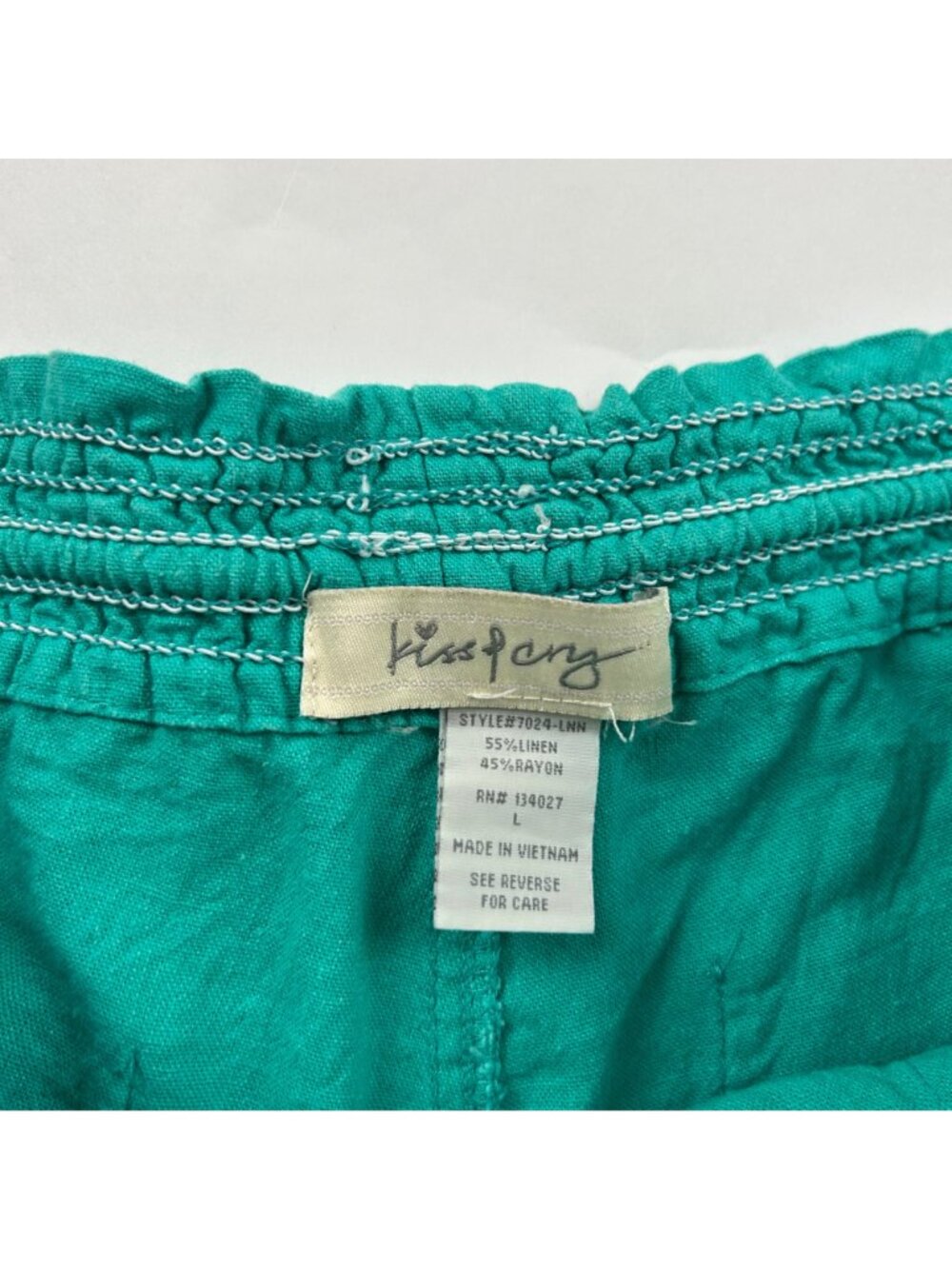 Kiss & Cry Turquoise Linen Blend Wide Leg Lounge Pant L - Picture 3 of 6